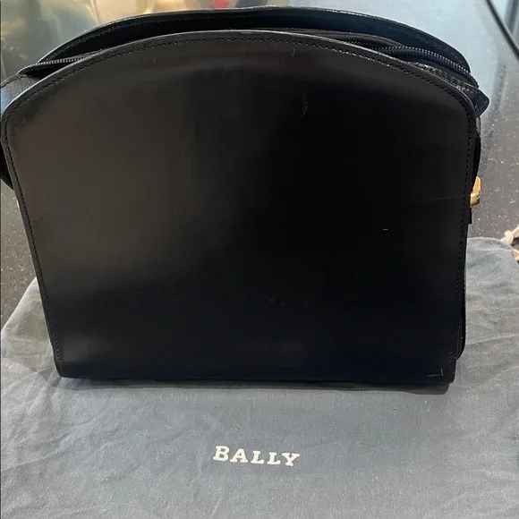 Bally Black Leather Shoulder Bag with Gold Detail